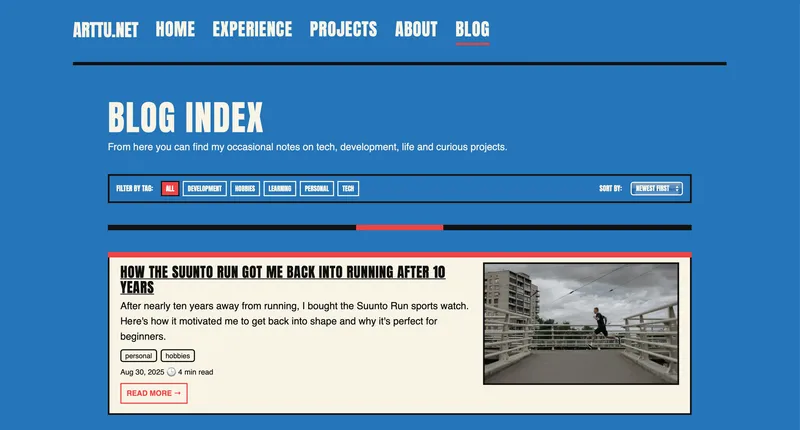Screenshot of the front page of the site