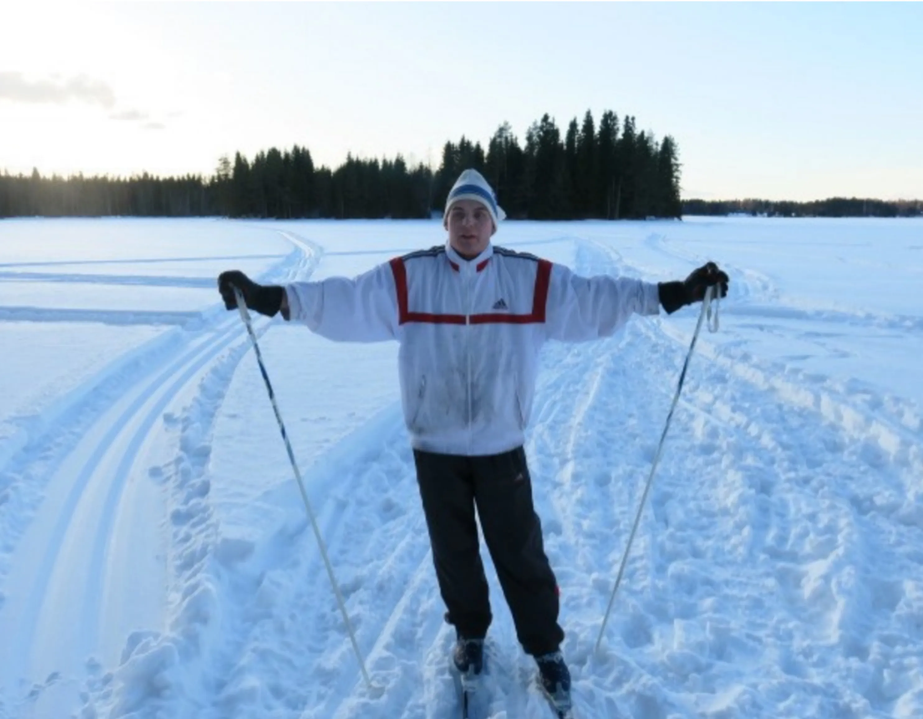 Rare photo of me skiing.