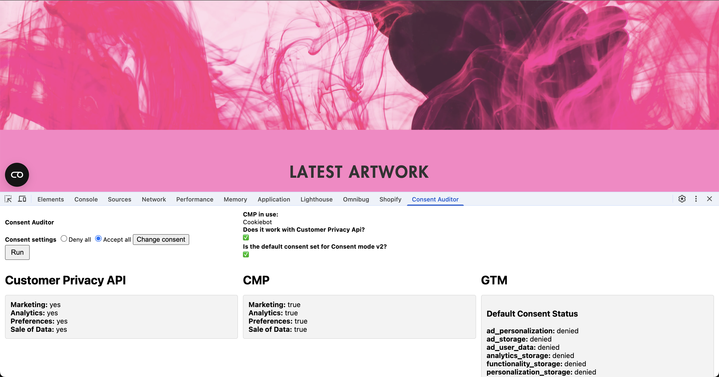 Screenshot of Consent Analyser